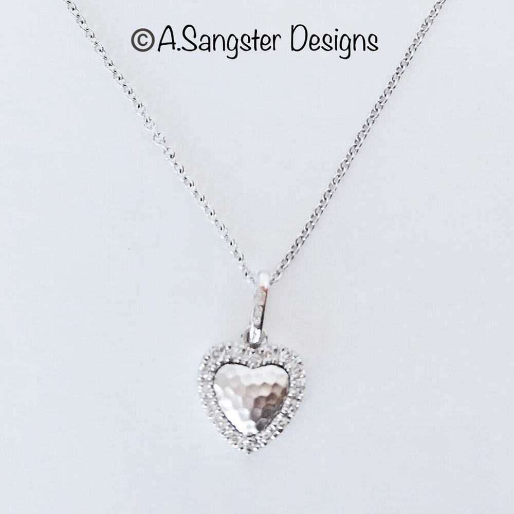 14K White Gold + Diamond Heart Charm Necklace